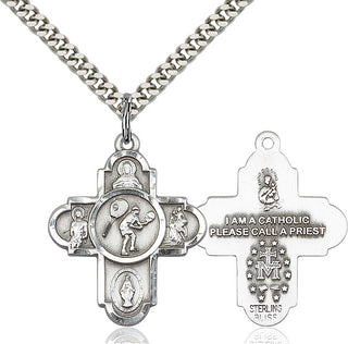 Sterling Silver 5-Way Tennis Medal Catholic Jewelry