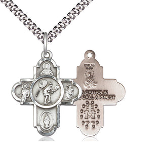 Sterling Silver 5-Way Tennis Medal Catholic Jewelry