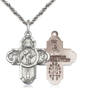 Sterling Silver 5-Way Tennis Medal Catholic Jewelry