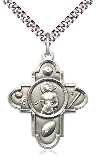 Sterling Silver 5-Way St Sebastian Medal Catholic Jewelry