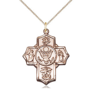 14kt Gold Filled 5-Way Army Medal Catholic Jewelry Engraved Catholic Saint Jewelry