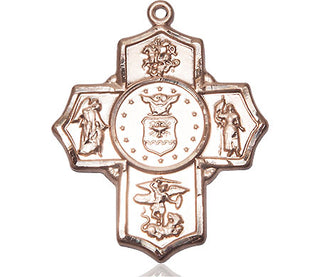 14kt Gold 5-Way Air Force Medal Engraved Catholic Saint Jewelry