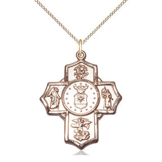 14kt Gold 5-Way Air Force Medal Engraved Catholic Saint Jewelry