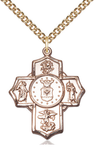 14kt Gold 5-Way Air Force Medal Engraved Catholic Saint Jewelry
