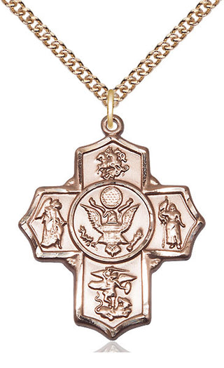 14kt Gold 5-Way Army Medal Engraved Catholic Saint Jewelry
