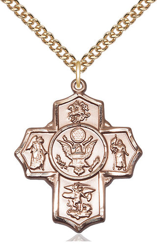 14kt Gold 5-Way Army Medal Engraved Catholic Saint Jewelry