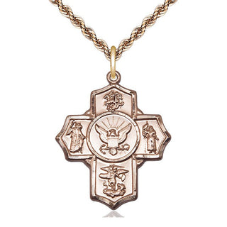 14kt Gold 5-Way Navy Medal Engraved Catholic Saint Jewelry