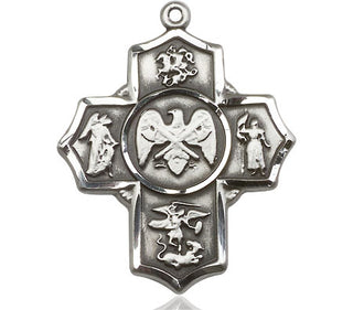 Pewter 5-Way National Guard Medal Engraved Catholic Saint Jewelry