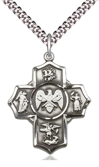 Pewter 5-Way National Guard Medal Catholic Jewelry Engraved Catholic Saint Jewelry