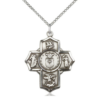 Sterling Silver 5-Way Air Force Medal Catholic Jewelry Engraved Catholic Saint Jewelry