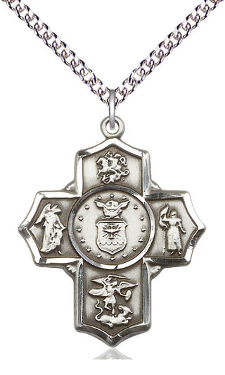 Sterling Silver 5-Way Air Force Medal Catholic Jewelry Engraved Catholic Saint Jewelry