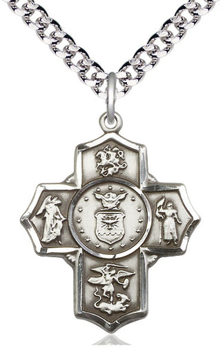 Sterling Silver 5-Way Air Force Medal Catholic Jewelry Engraved Catholic Saint Jewelry