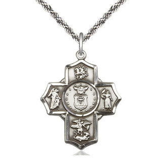 Sterling Silver 5-Way Air Force Medal Catholic Jewelry Engraved Catholic Saint Jewelry