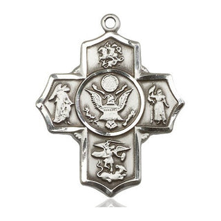 Sterling Silver 5-Way Army Medal Engraved Catholic Saint Jewelry
