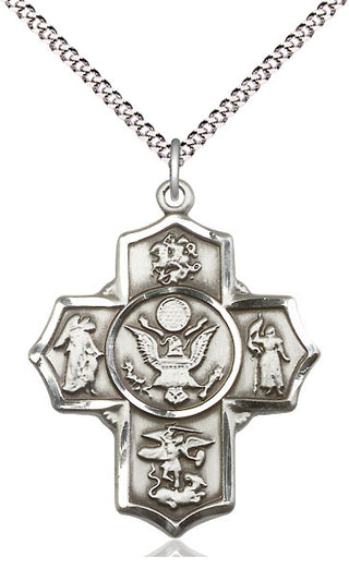 Sterling Silver 5-Way Army Medal Catholic Jewelry Engraved Catholic Saint Jewelry