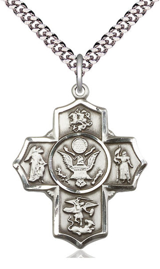 Sterling Silver 5-Way Army Medal Catholic Jewelry Engraved Catholic Saint Jewelry