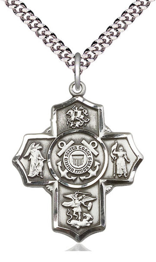 Sterling Silver 5-Way Coast Guard Medal Catholic Jewelry Engraved Catholic Saint Jewelry