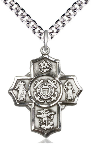 Sterling Silver 5-Way Coast Guard Medal Catholic Jewelry Engraved Catholic Saint Jewelry