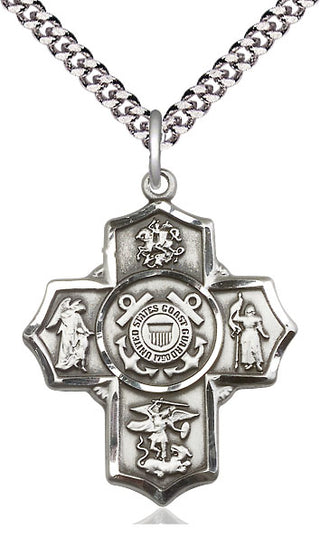 Sterling Silver 5-Way Coast Guard Medal Catholic Jewelry Engraved Catholic Saint Jewelry