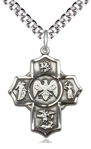 Sterling Silver 5-Way National Guard Medal Catholic Jewelry Engraved Catholic Saint Jewelry