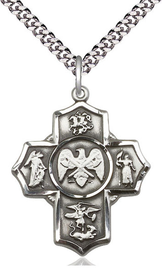 Sterling Silver 5-Way National Guard Medal Catholic Jewelry Engraved Catholic Saint Jewelry