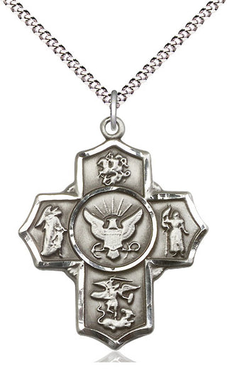 Sterling Silver 5-Way Navy Medal Catholic Jewelry Engraved Catholic Saint Jewelry