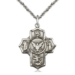 Sterling Silver 5-Way Navy Medal Catholic Jewelry Engraved Catholic Saint Jewelry