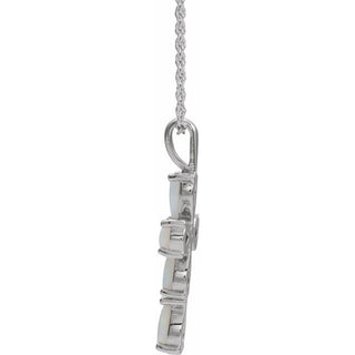 Platinum Natural White Opal Cabochon Cross 16-18" Necklace