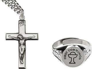 Antique Silver Crucifix Ring Set