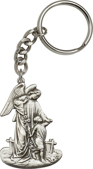 Silver Oxide Guardian Angel Keychain