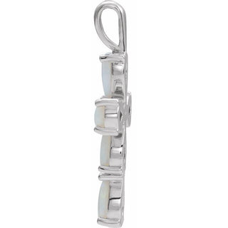 Sterling Silver Natural White Opal Cabochon Cross Pendant