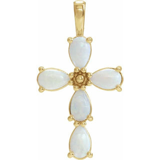 14K Yellow Natural White Opal Cabochon Cross Pendant
