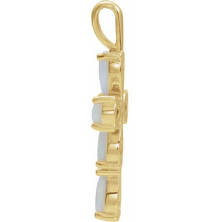 14K Yellow Natural White Opal Cabochon Cross Pendant