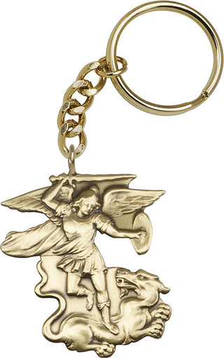 Gold Oxide Saint Michael the Archangel Keychain