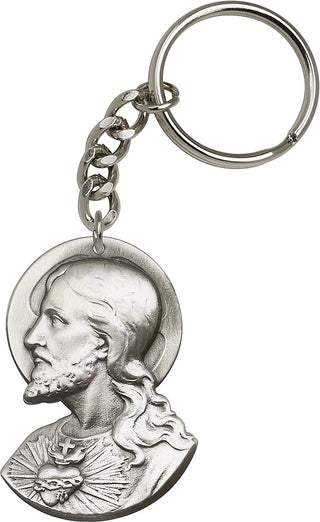 Silver Oxide Sacred Heart Keychain