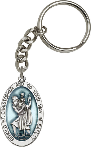Silver Oxide Saint Christopher Keychain