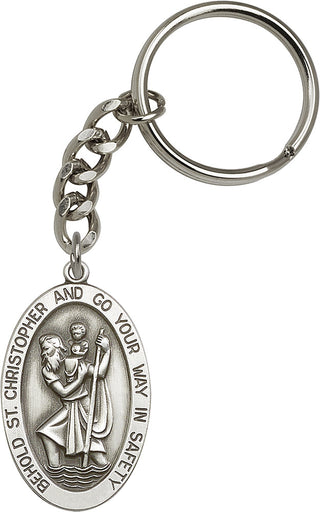 Silver Oxide Saint Christopher Keychain