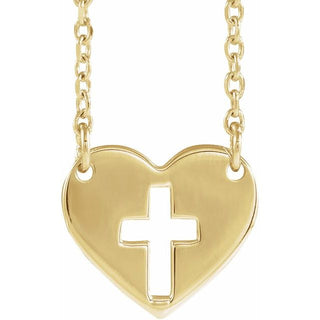 14K Yellow Pierced Cross Heart 16-18" Necklace