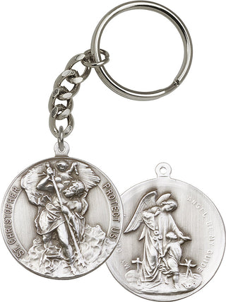 Silver Oxide Saint Christopher Keychain