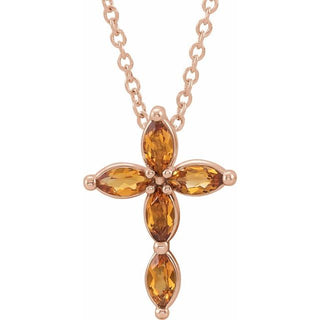 14K Rose Natural Citrine Cross 16-18" Necklace