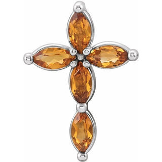 14K White Natural Citrine Cross Pendant