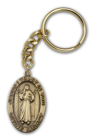 Antique Gold Divine Mercy Keychain