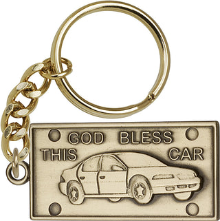 Gold Oxide God Bless This Car Keychain