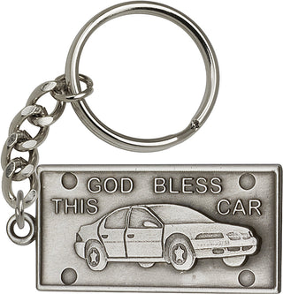Silver Oxide God Bless This Car Keychain