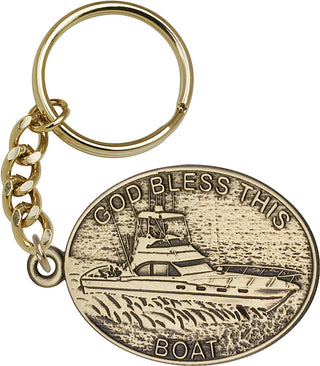 Gold Oxide God Bless This Boat Keychain