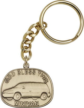 Gold Oxide God Bless This Mini-Van Keychain