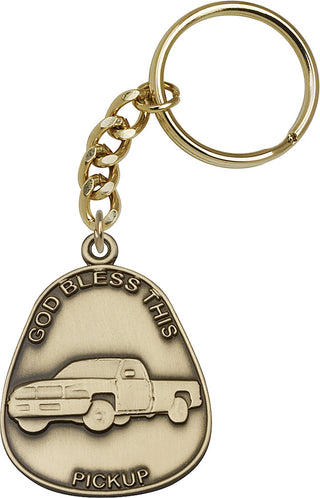 Gold Oxide God Bless This Pickup Keychain