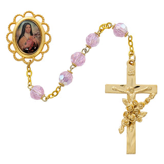 7MM Gold Rose St Therese Rosary