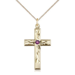 14kt Gold Filled Cross Pendant with 3mm Amethyst Swarovski Necklace
