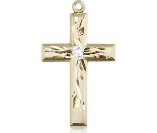 14kt Gold Filled Cross Pendant with a 3mm Crystal Swarovski stone on an 18-inch Gold Filled Light Curb Chain